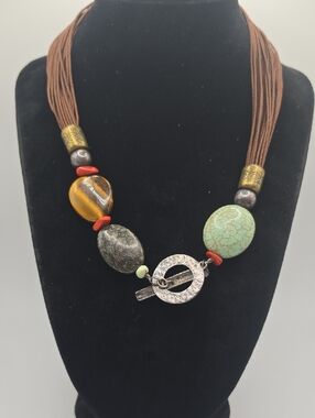 Silpada Sterling Silver Brown Cord Multistone Toggle Necklace